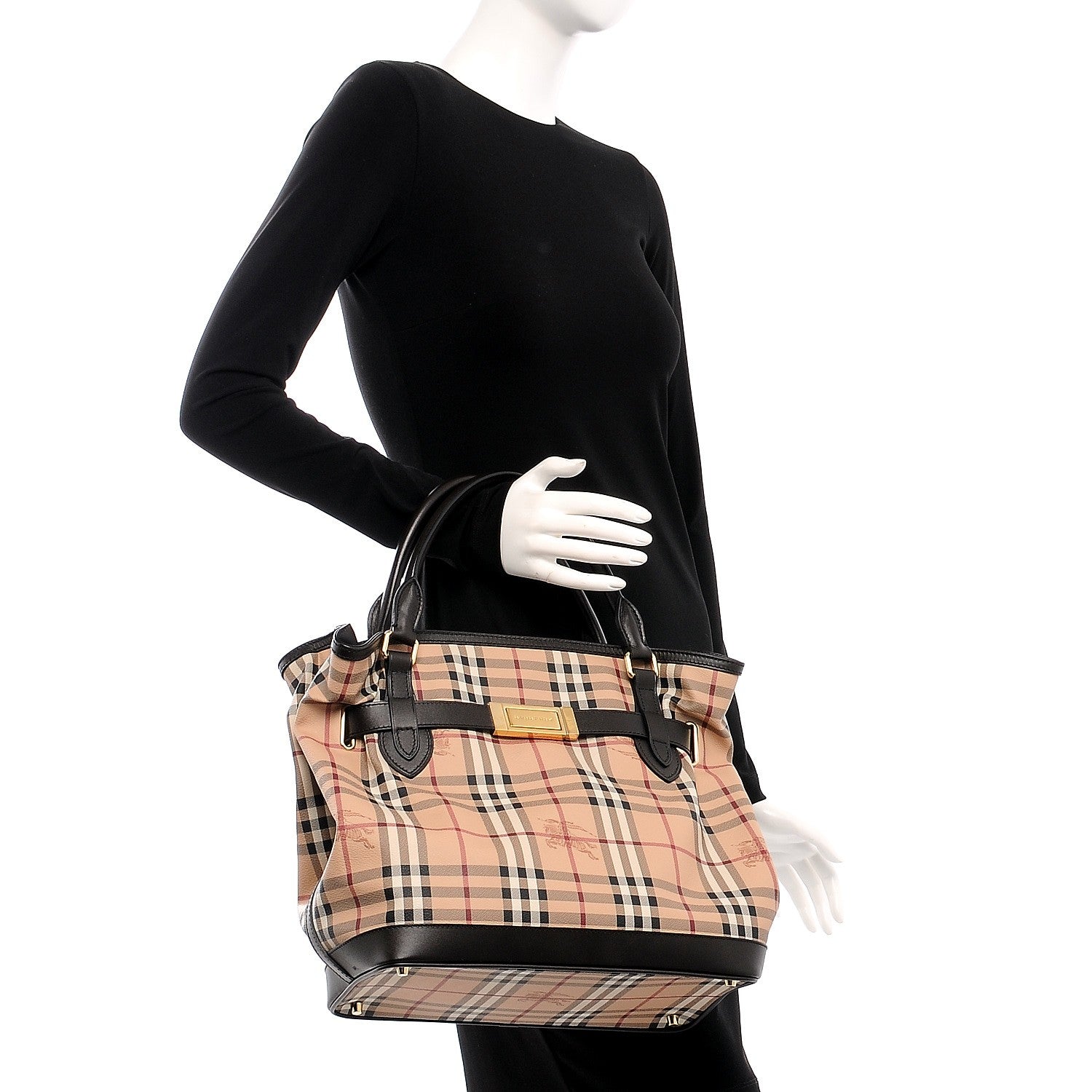 Burberry Haymarket Check Medium Golderton Tote Chocolate 2 of 9