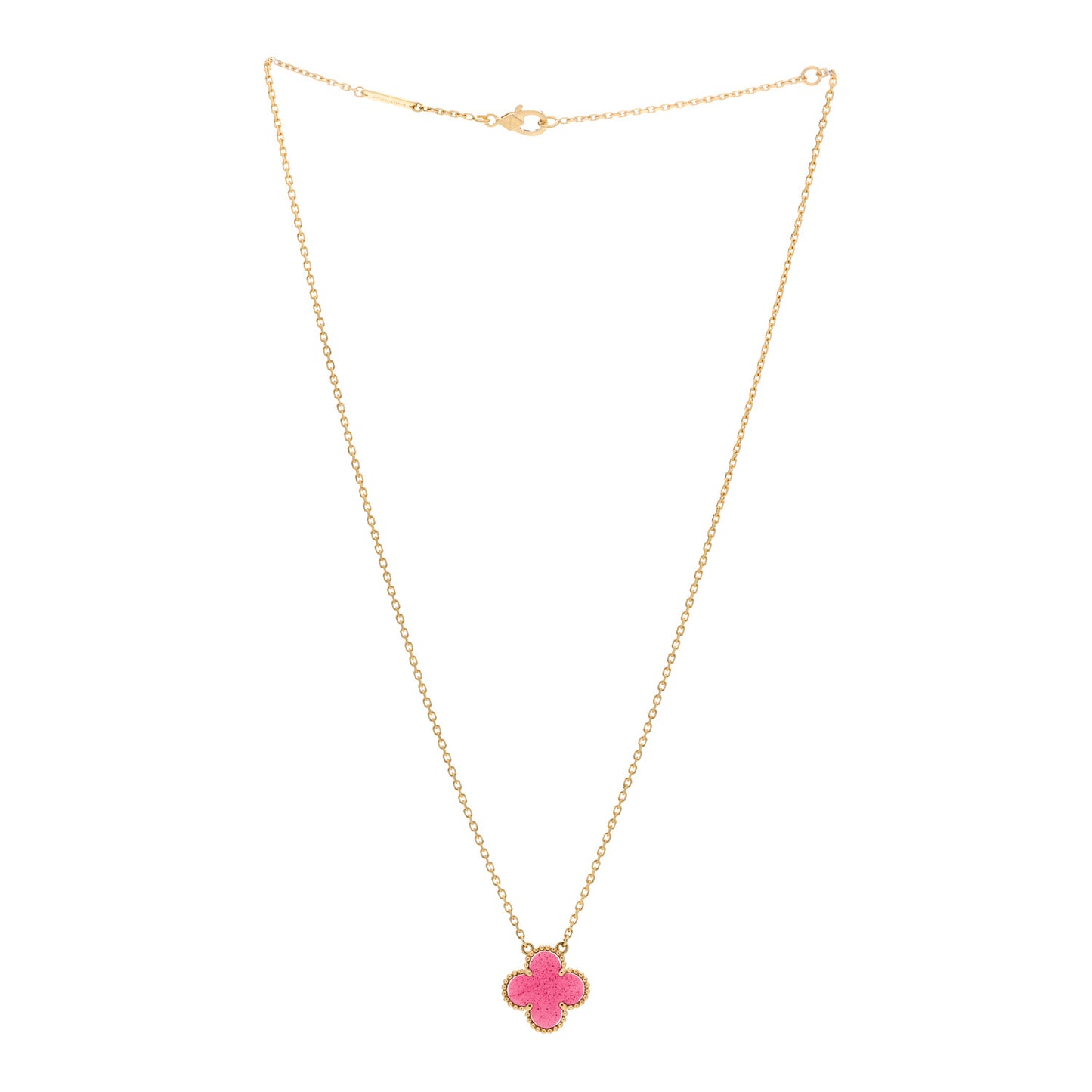 18K Yellow Gold Pink Enamel Vintage Alhambra Pendant Necklace
