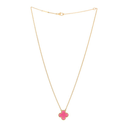 Van Cleef & Arpels 18K Yellow Gold Pink Enamel Vintage Alhambra Pendant Necklace 3 of 7