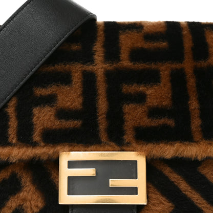 Fendi Shearling Vitello Dolce Macro FF 1974 Baguette Tobacco Black 8 of 10
