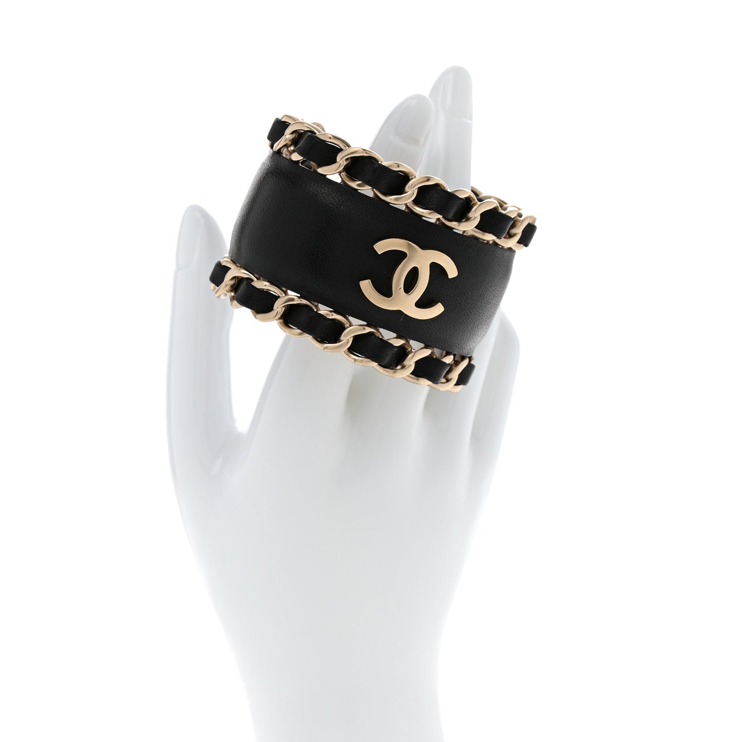 Lambskin Chain CC Cuff Black Gold