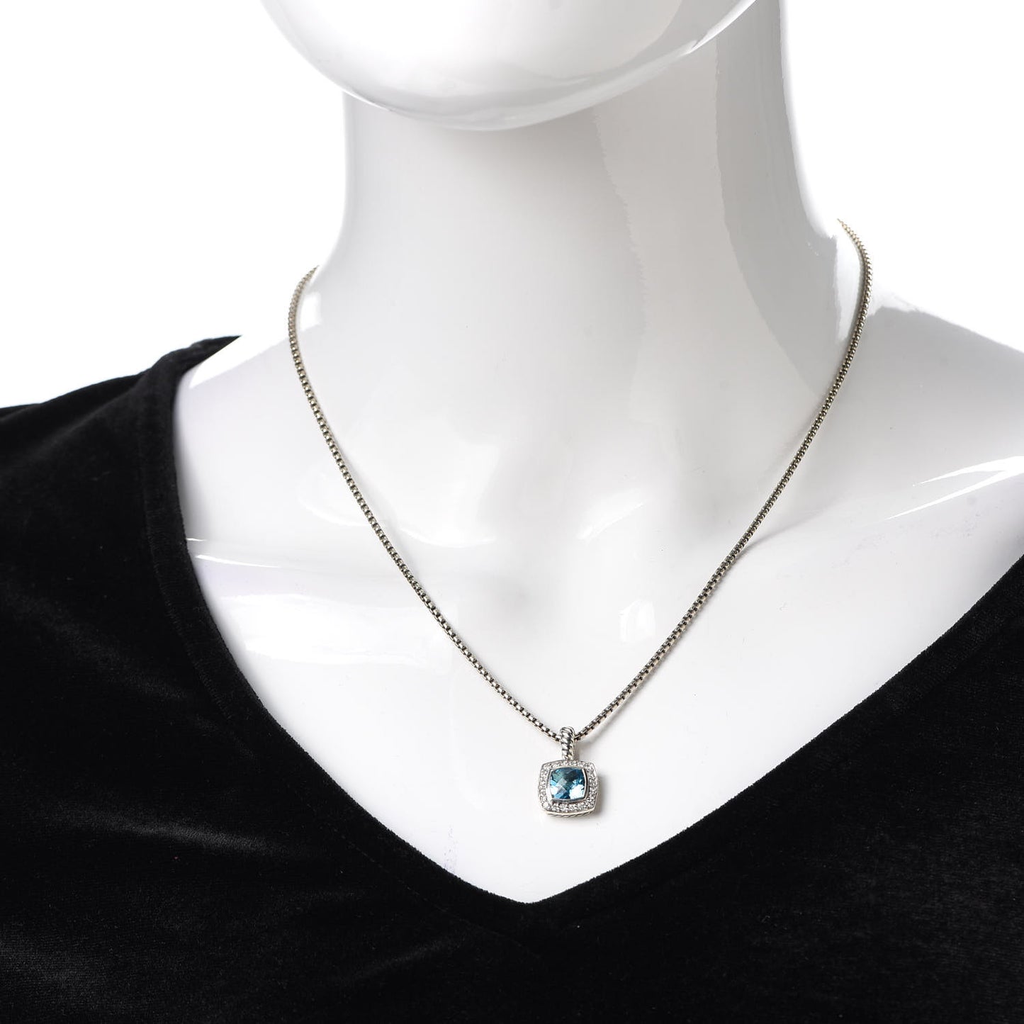 Sterling Silver Diamond Blue Topaz 7mm Petite Albion Pendant Necklace