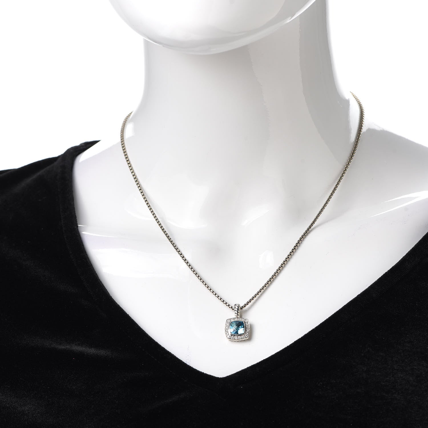 David Yurman Sterling Silver Diamond Blue Topaz 7mm Petite Albion Pendant Necklace 2 of 6