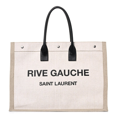 Saint Laurent Linen Calfskin Rive Gauche Tote Optic White 1 of 15