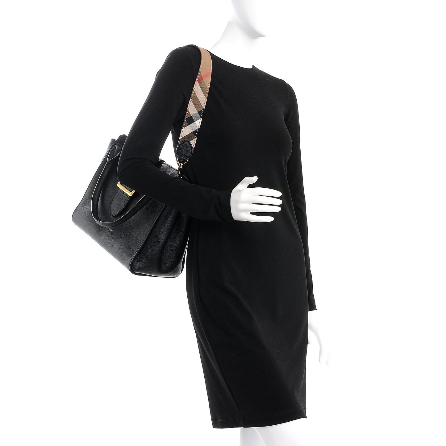 Soft Grain Calfskin Medium Buckle Tote Black