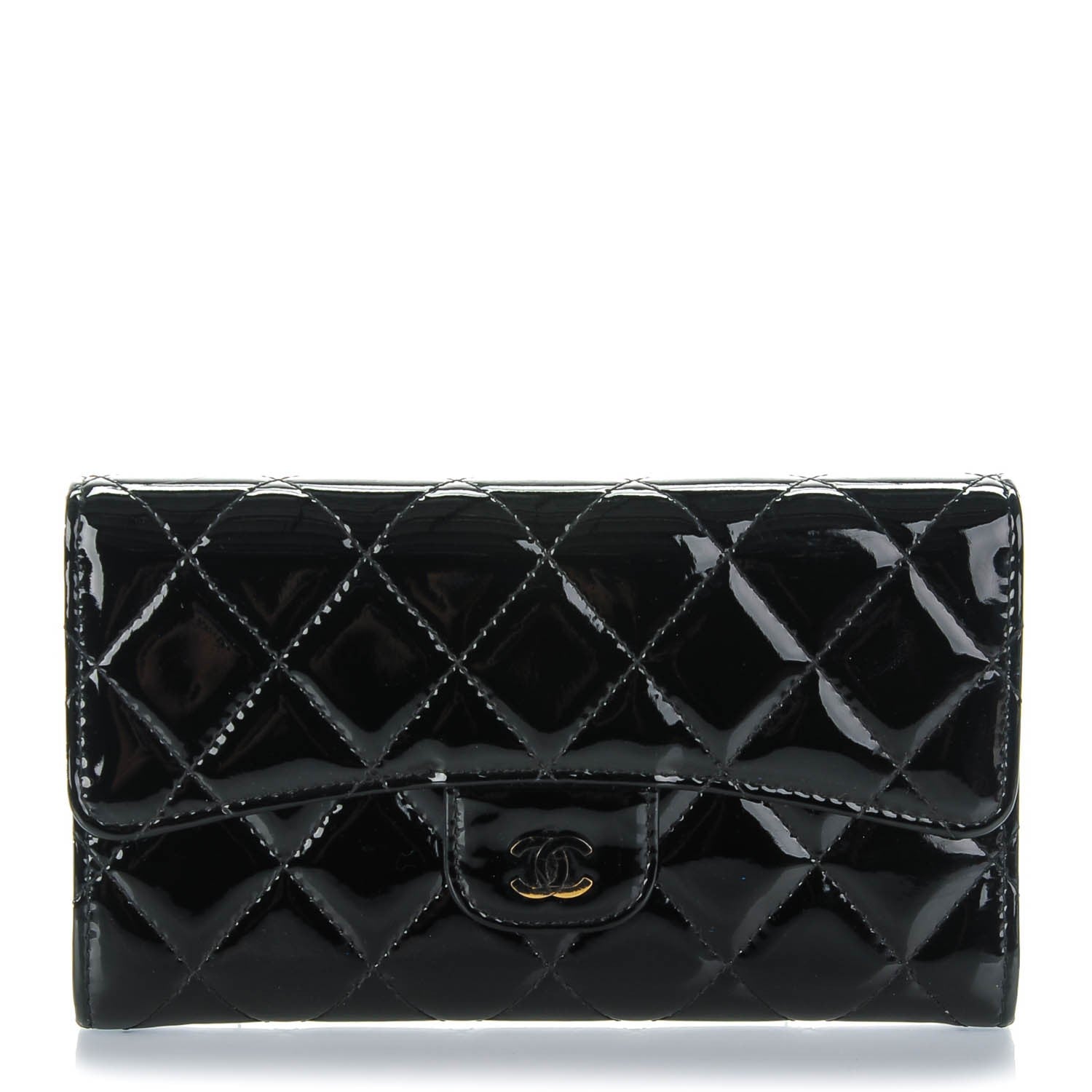 Chanel Patent Calfskin Quilted Large Flap Wallet Black 1 of 9