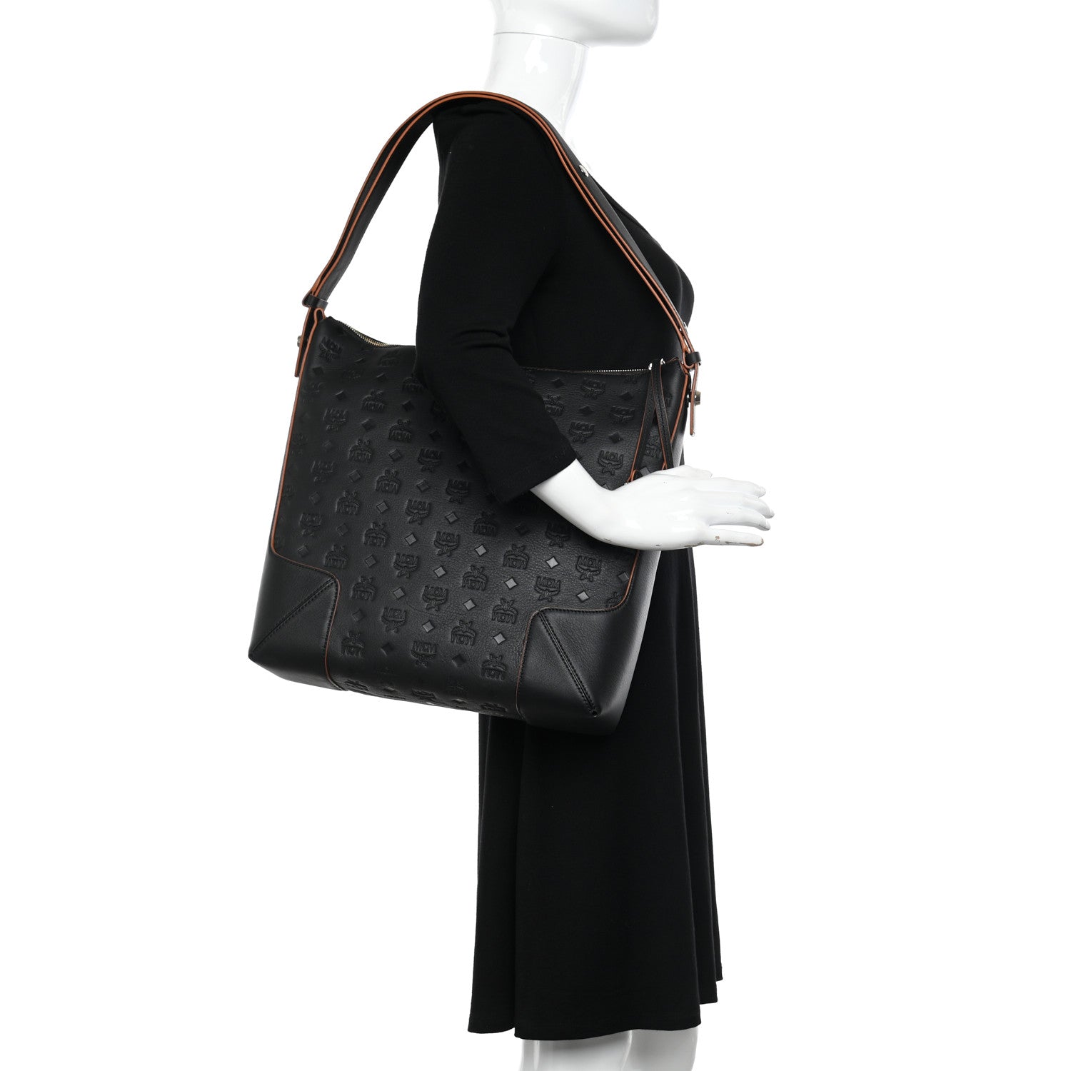 MCM Calfskin Ottomar Monogram Large Klara Hobo Black 2 of 9