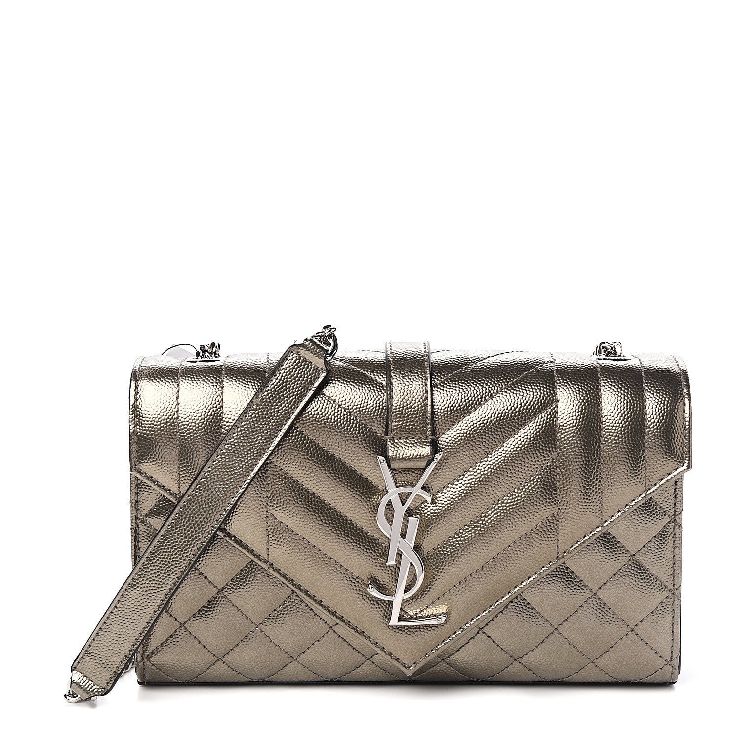Saint Laurent Metallic Grain De Poudre Textured Mixed Matelasse Triquilt Small Monogram Satchel Piombo 1 of 8