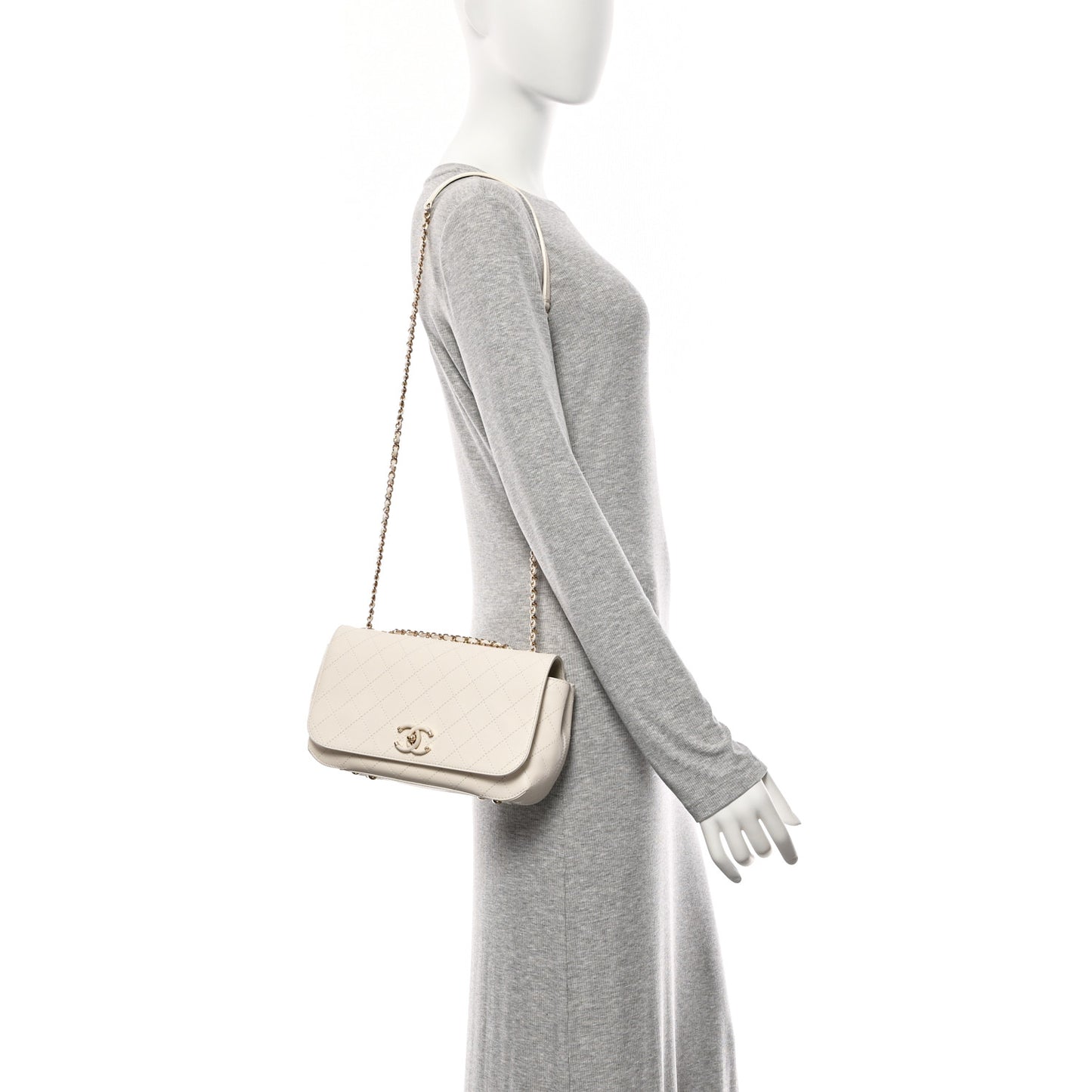Calfskin Stitched Medium Covered CC Flap Bag White