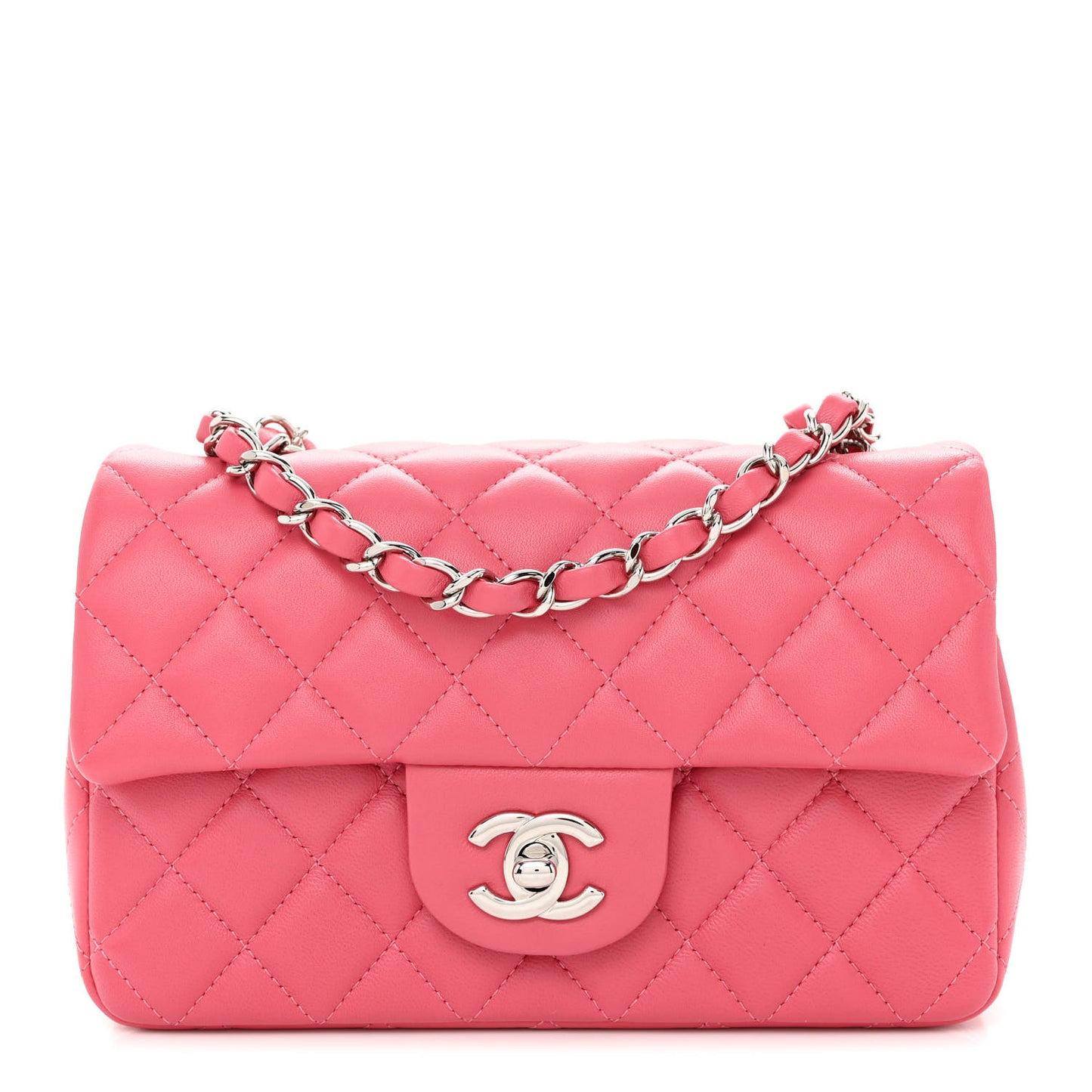 Lambskin Quilted Mini Rectangular Flap Pink