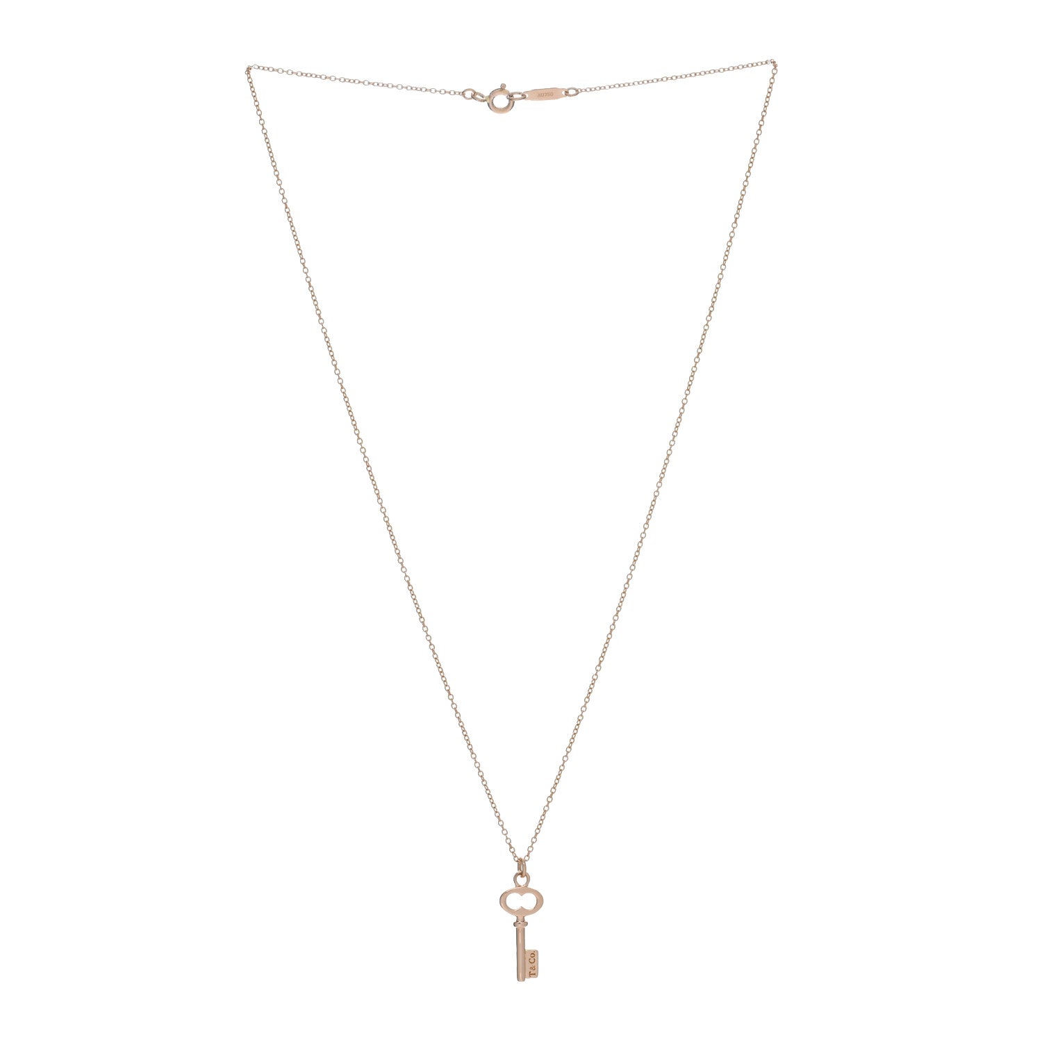 Tiffany 18K Rose Gold Mini Oval Key Pendant Necklace 3 of 4