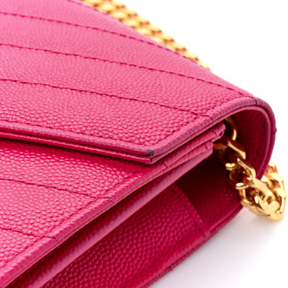 Saint Laurent Grain De Poudre Matelasse Chevron Monogram Chain Wallet Hot Pink 16 of 19