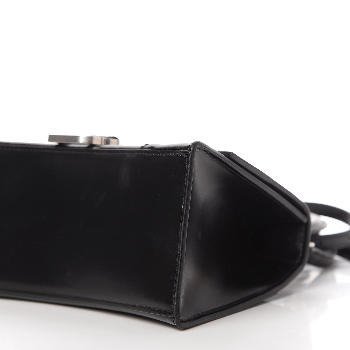 Shiny Box Calfskin Graffiti Logo Small Hourglass Top Handle Bag Black Silver