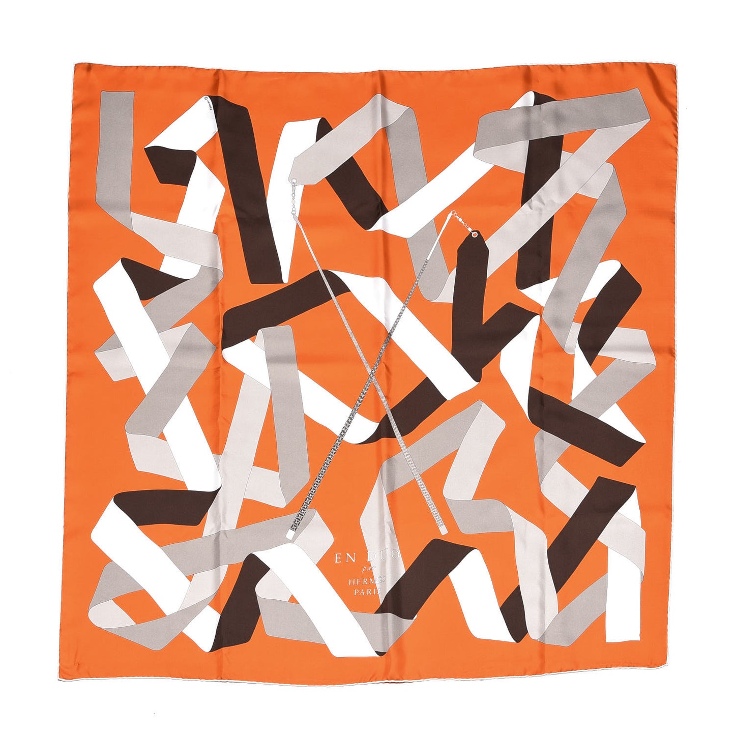 Silk En Duo Scarf 90 Orange Blanc Sepia
