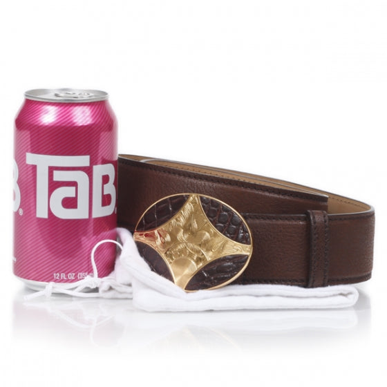 Leather Crocodile Embossed Buckle Belt 75 30 Brown