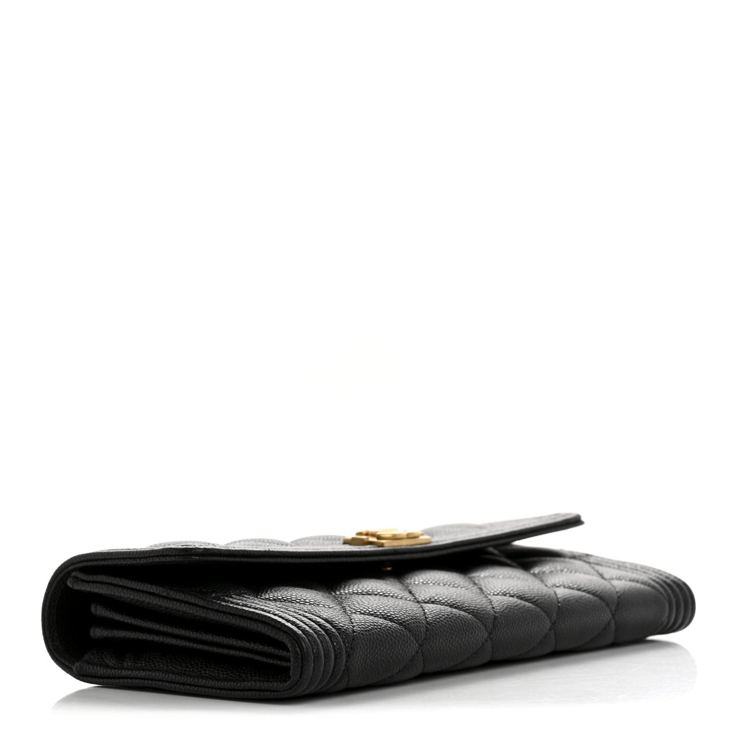 Caviar Quilted Large Boy Gusset Flap Wallet Black