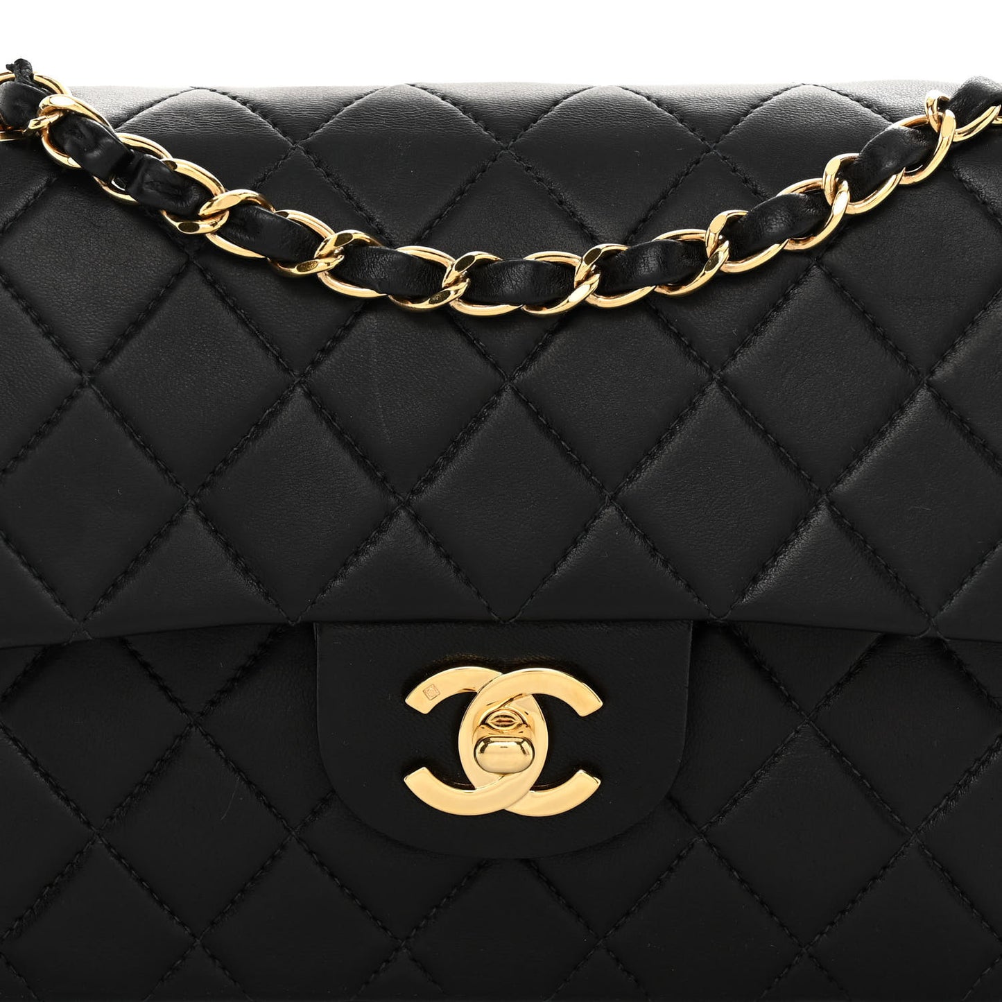 Lambskin Quilted Small Double Flap Black