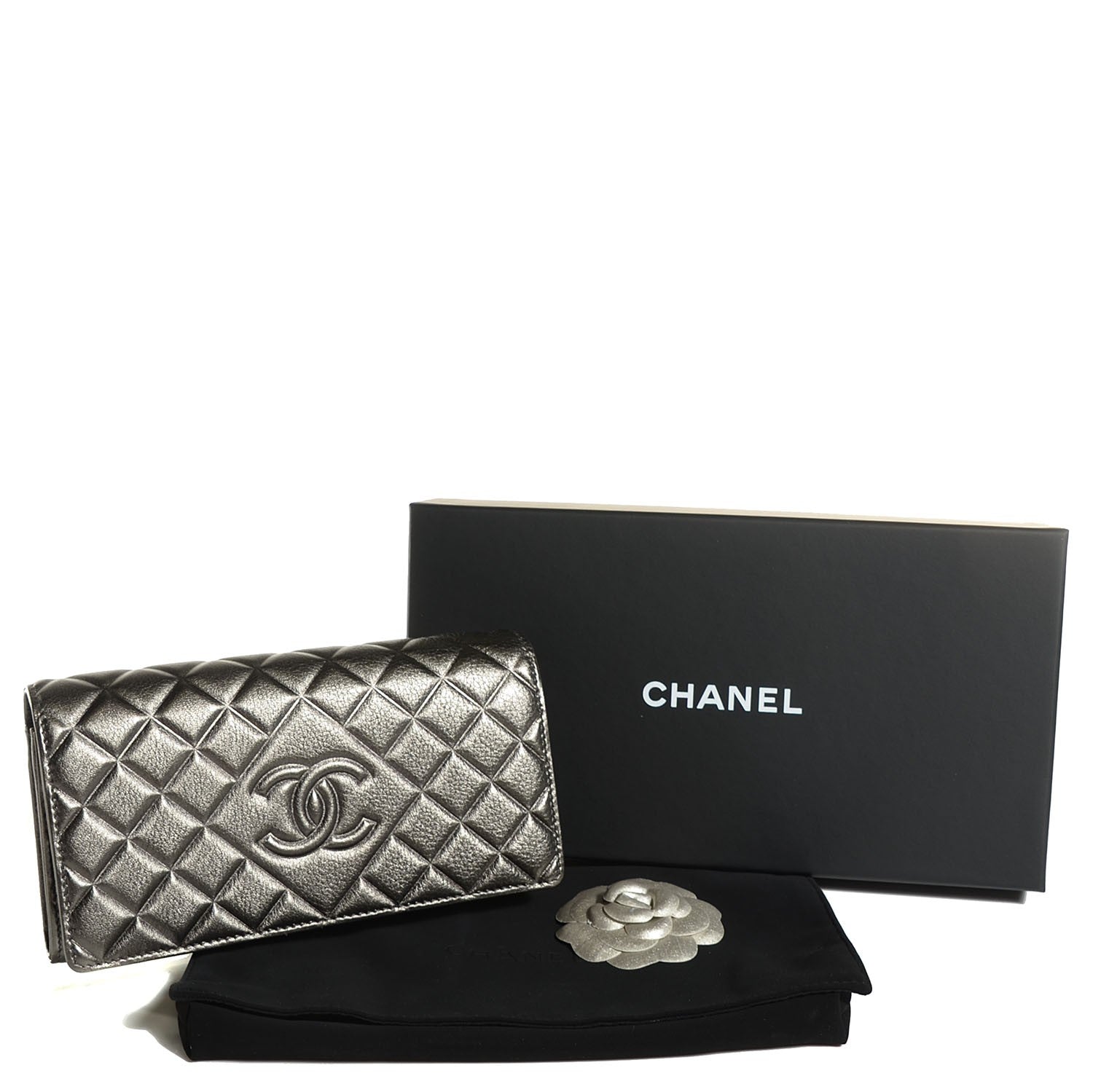 Chanel Calfskin Quilted Diamond CC Large Gusset Flap Wallet Dark Silver 5 of 9