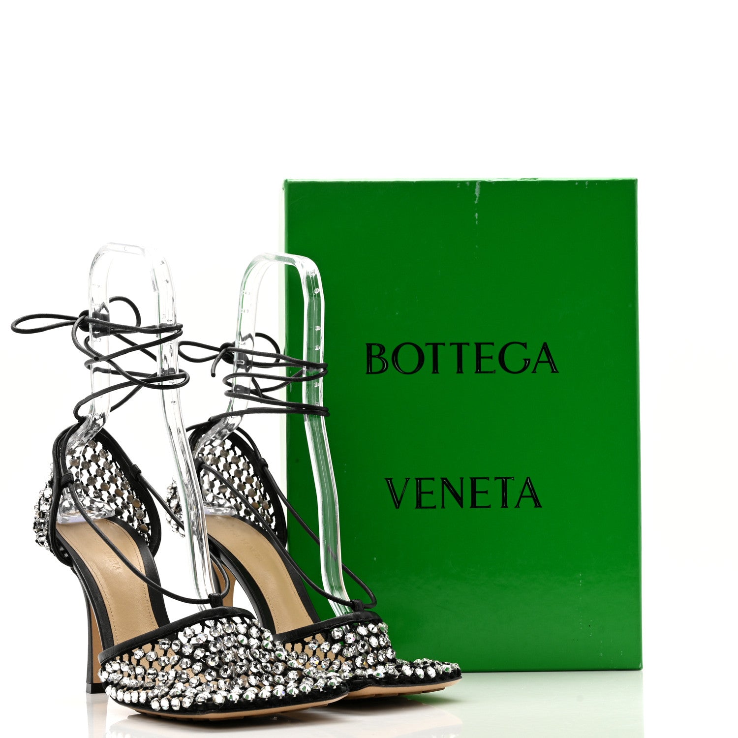 Bottega Veneta Mesh Nappa Crystal Embellished Sparkle Stretch Ankle Tie Sandals 41 Black 12 of 12