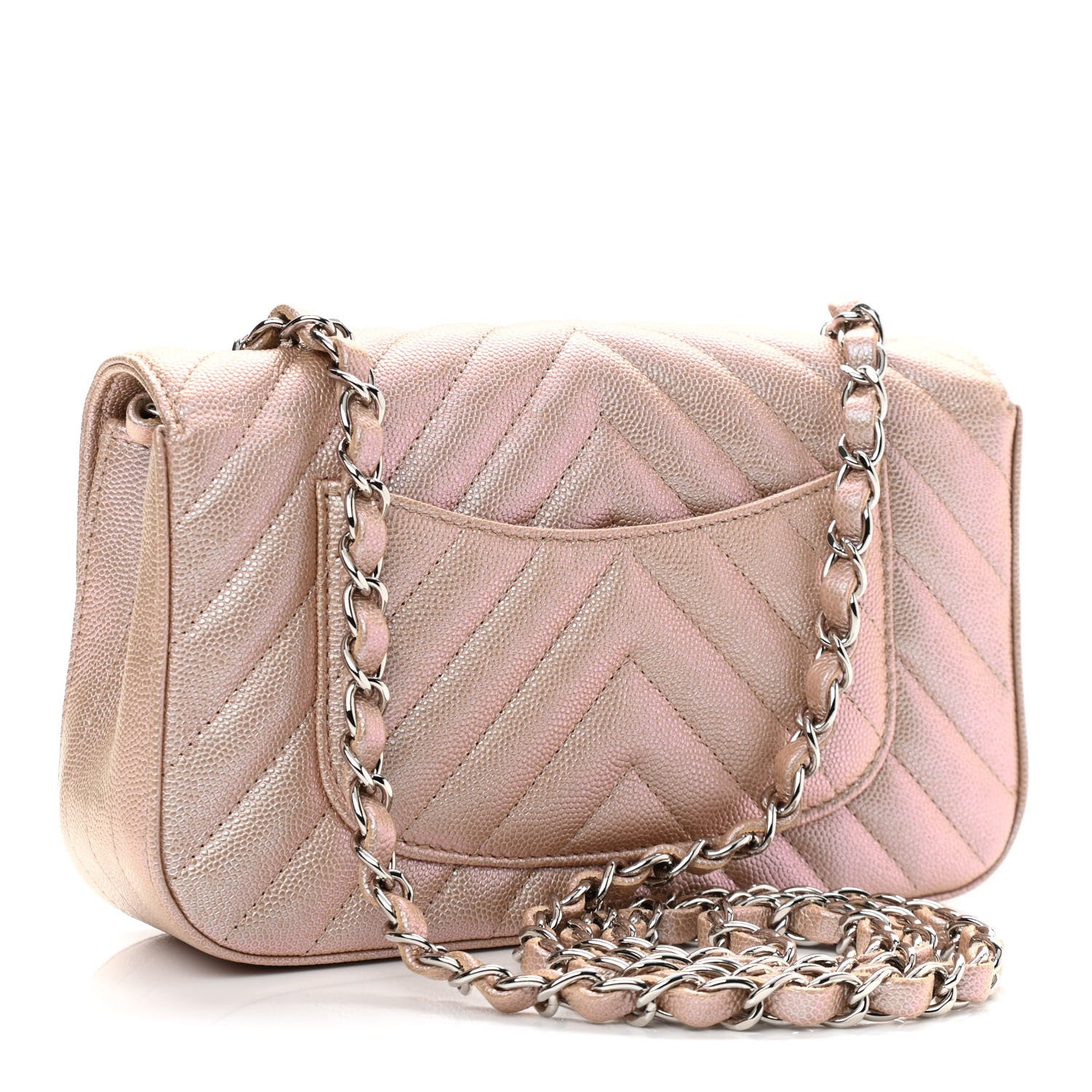 Chanel Iridescent Caviar Chevron Quilted Mini Rectangular Flap Light Gold 3 of 11