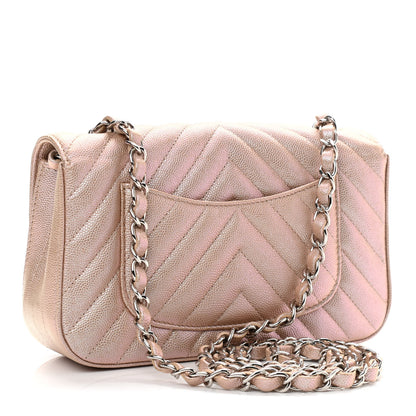 Chanel Iridescent Caviar Chevron Quilted Mini Rectangular Flap Light Gold 3 of 11