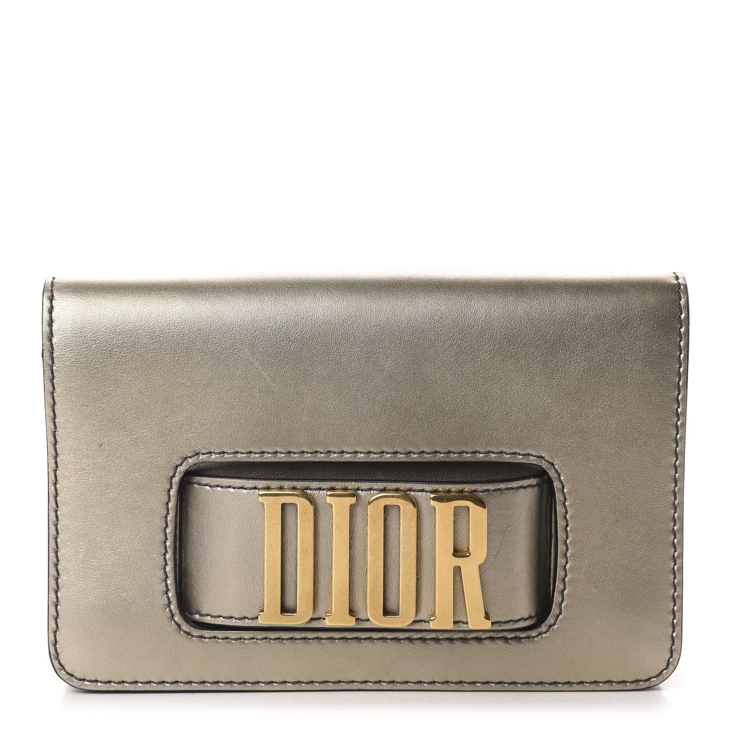 Christian Dior Metallic Smooth Calfskin Dio(r)evolution Flap Clutch Gold 1 of 9