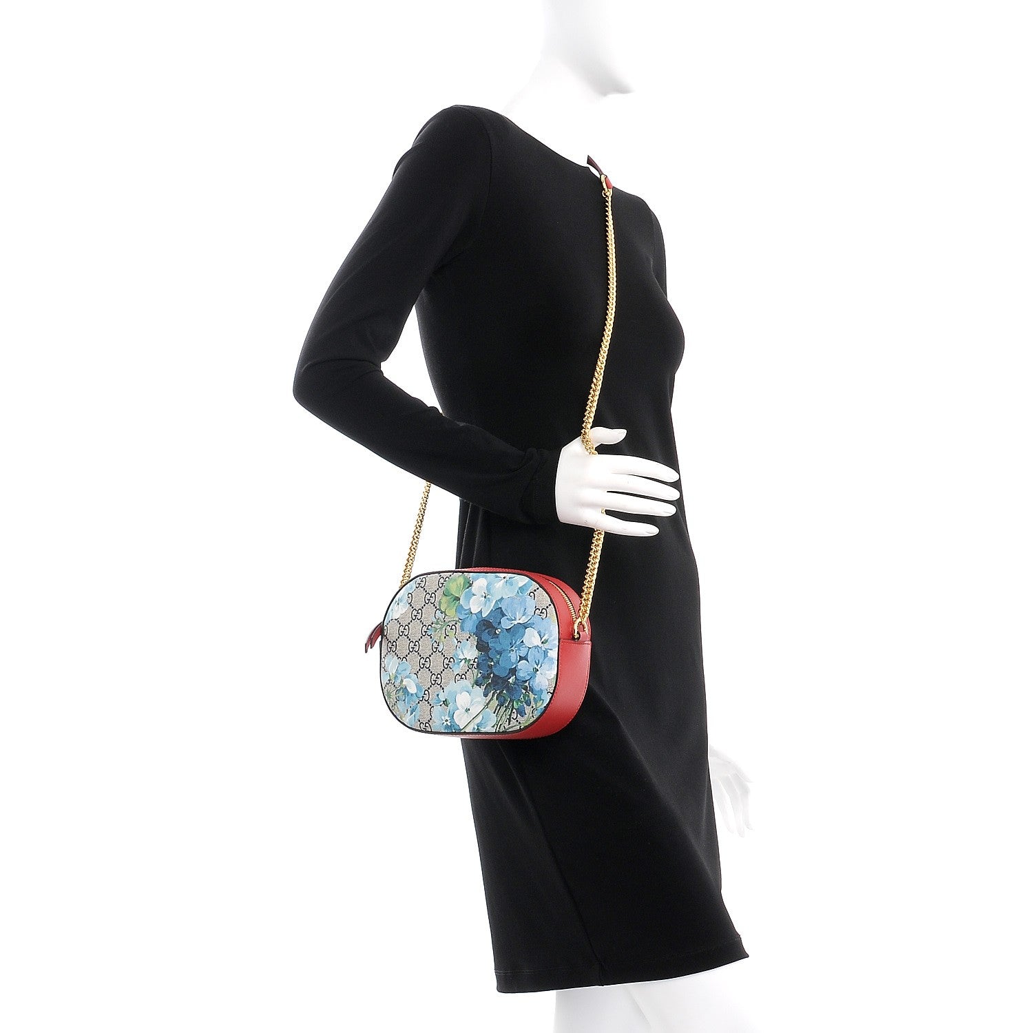 Gucci GG Supreme Monogram Blooms Mini Chain Shoulder Bag Beige Blue Navy Hibiscus Red 2 of 8