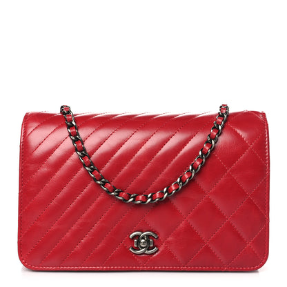 Chanel Glazed Calfskin Quilted Coco Boy Wallet On Chain WOC Red 1 of 12