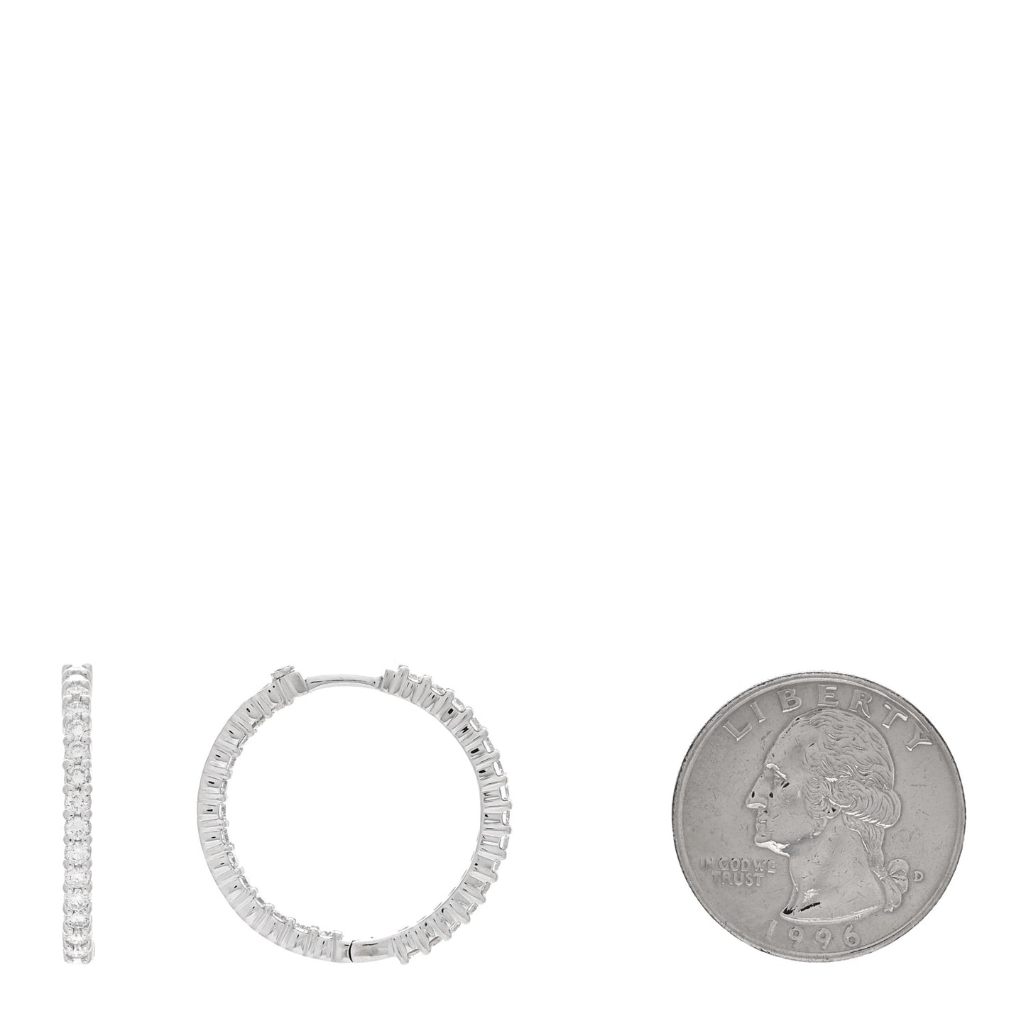 18K White Gold Diamond 1.53ctw Small Inside Outside Hoop Earrings