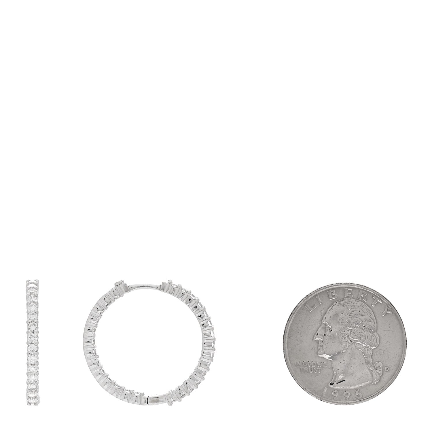 Roberto Coin 18K White Gold Diamond 1.53ctw Small Inside Outside Hoop Earrings 2 of 4