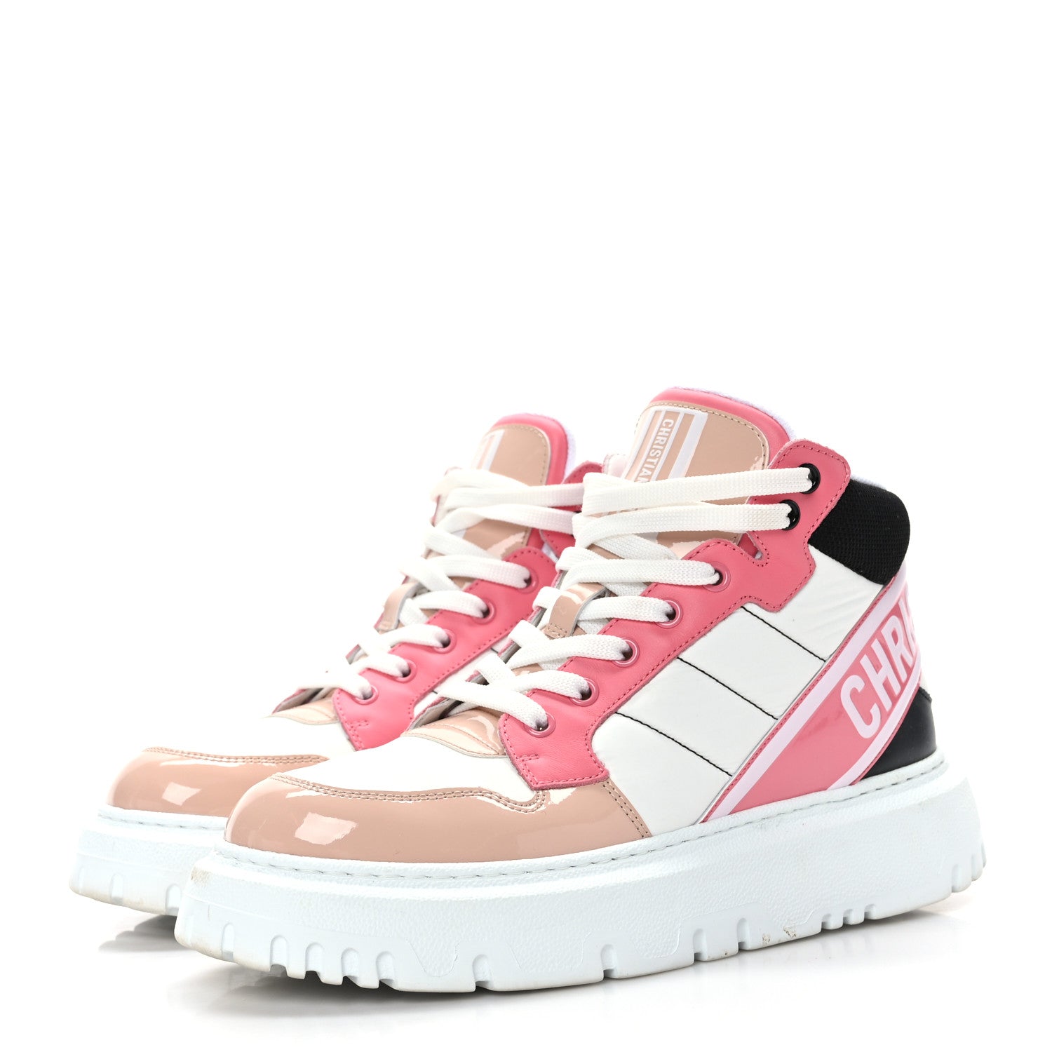Christian Dior Nylon Calfskin Womens D-Player High Top Sneakers 38 Pink 3 of 8