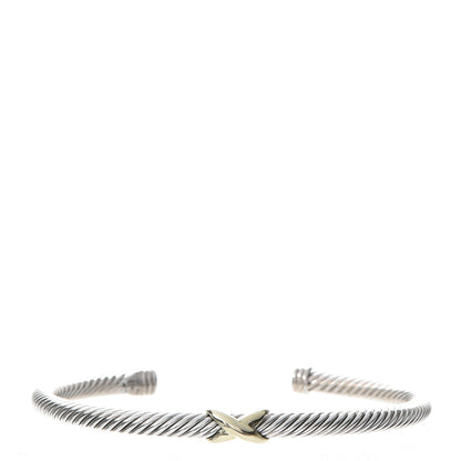David Yurman Sterling Silver 18K Yellow Gold 4mm X Station Cable Bracelet 1 of 4