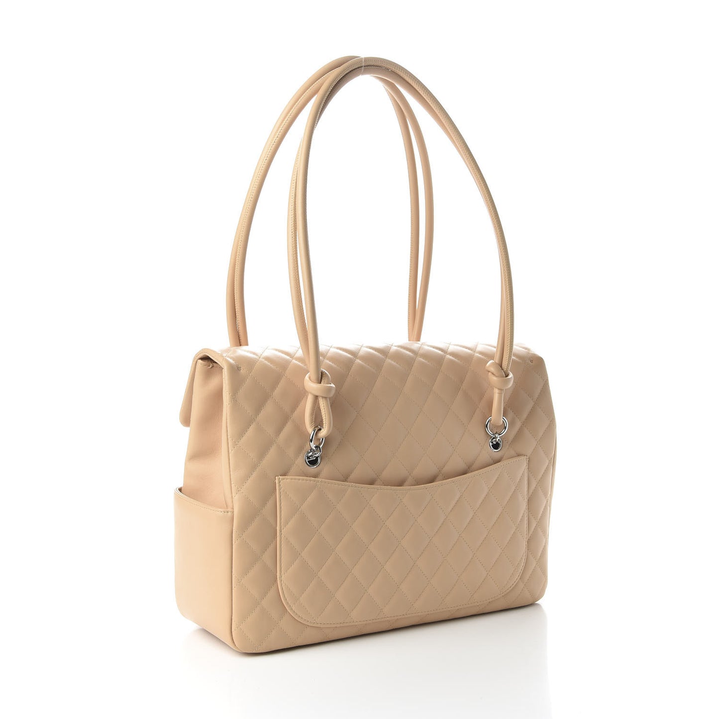 Calfskin Quilted Large Cambon Flap Beige Black