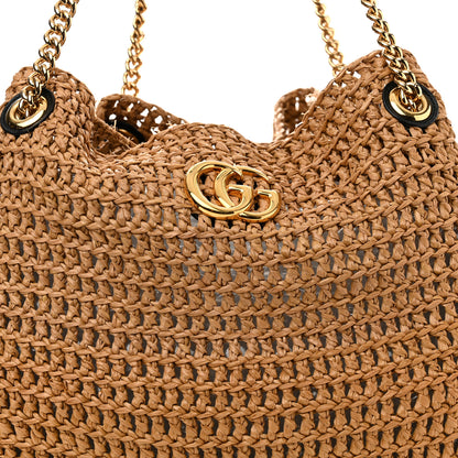 Gucci Raffia Effect Large GG Marmont Shoulder Tote Bag Natural Black 10 of 10