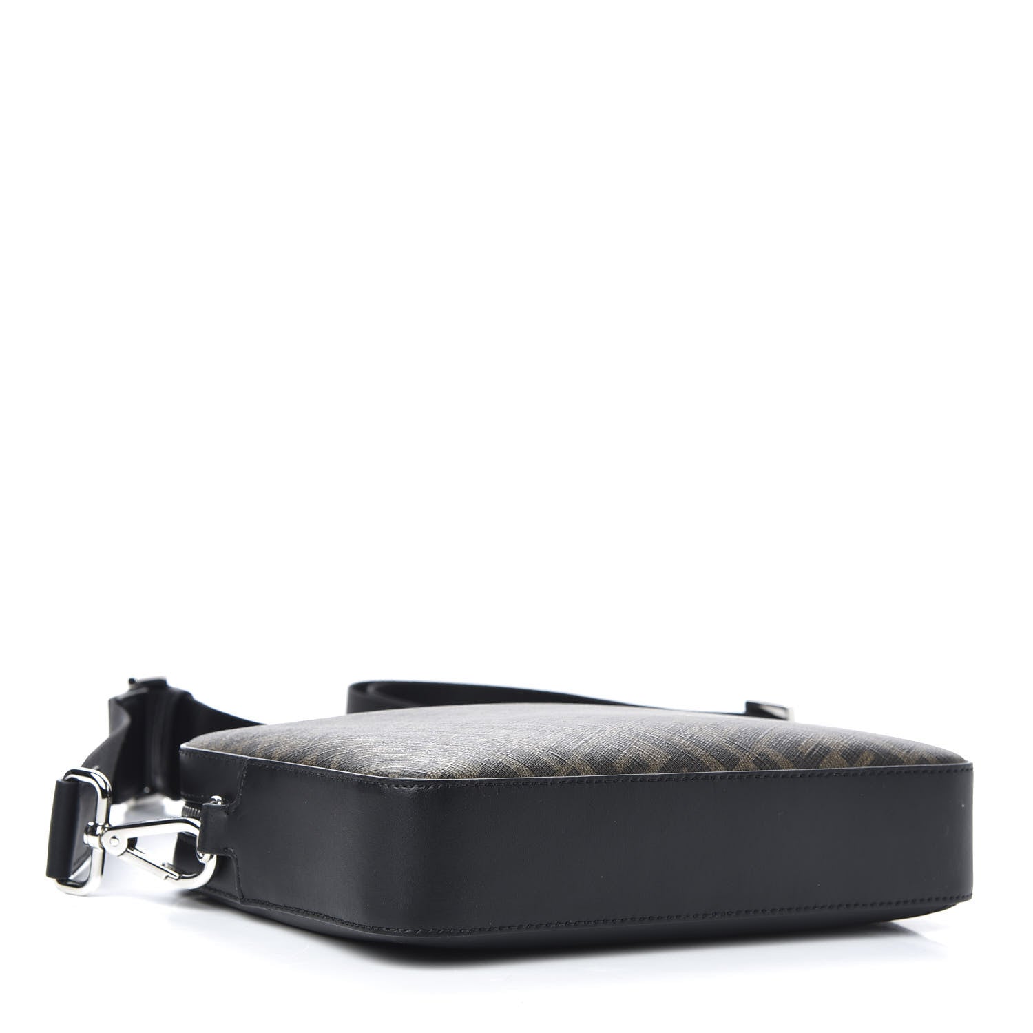 Fendi Glazed Fabric Vitello Liberty FF 1974 Diagonal Medium Camera Case Tobacco Moresco Black 4 of 11