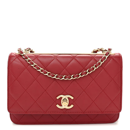 Chanel Lambskin Quilted Trendy CC Wallet On Chain WOC Red 1 of 12