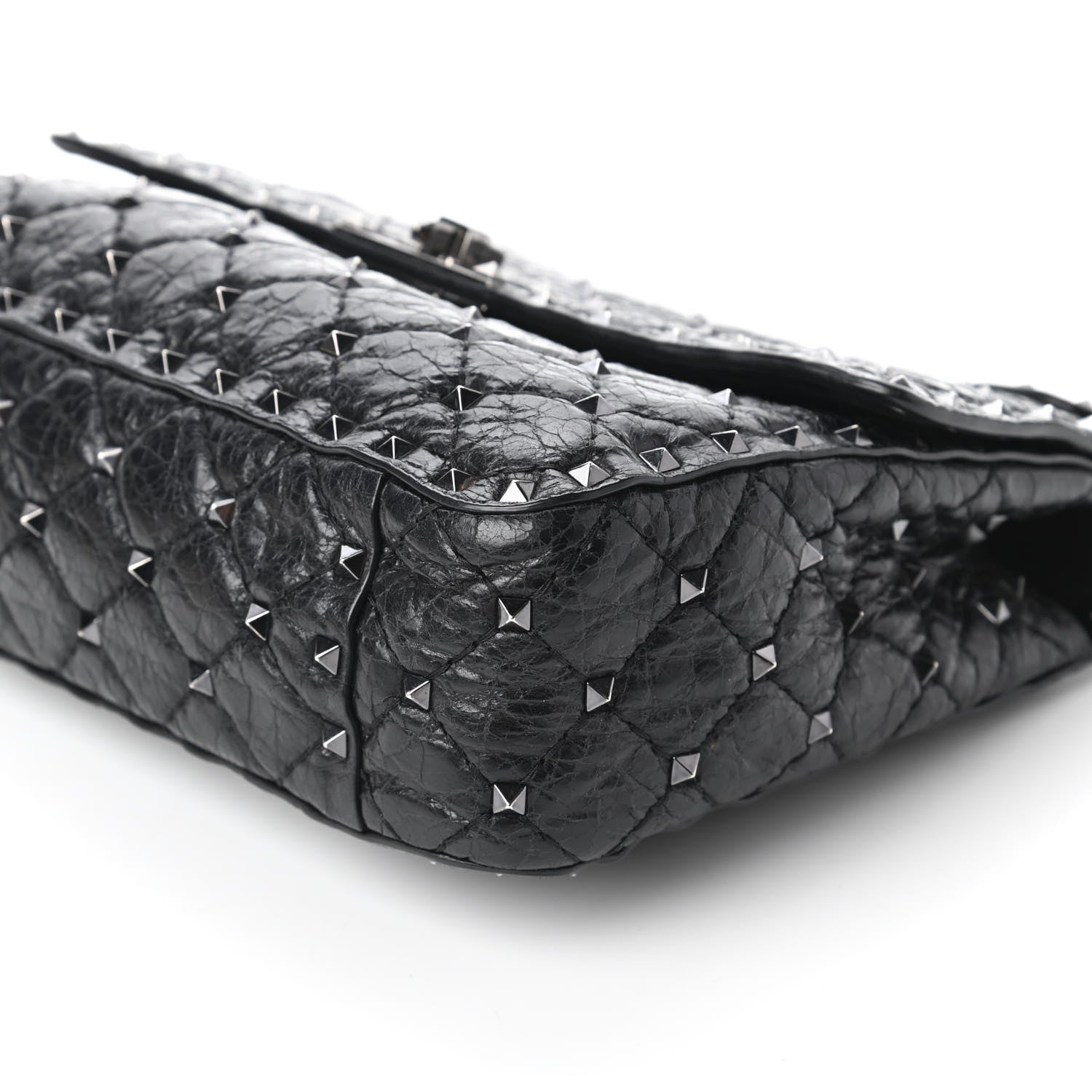 Valentino Garavani Craquele Nappa Medium Rockstud Spike Shoulder Bag Black 7 of 10