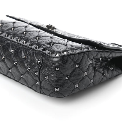 Valentino Garavani Craquele Nappa Medium Rockstud Spike Shoulder Bag Black 7 of 10