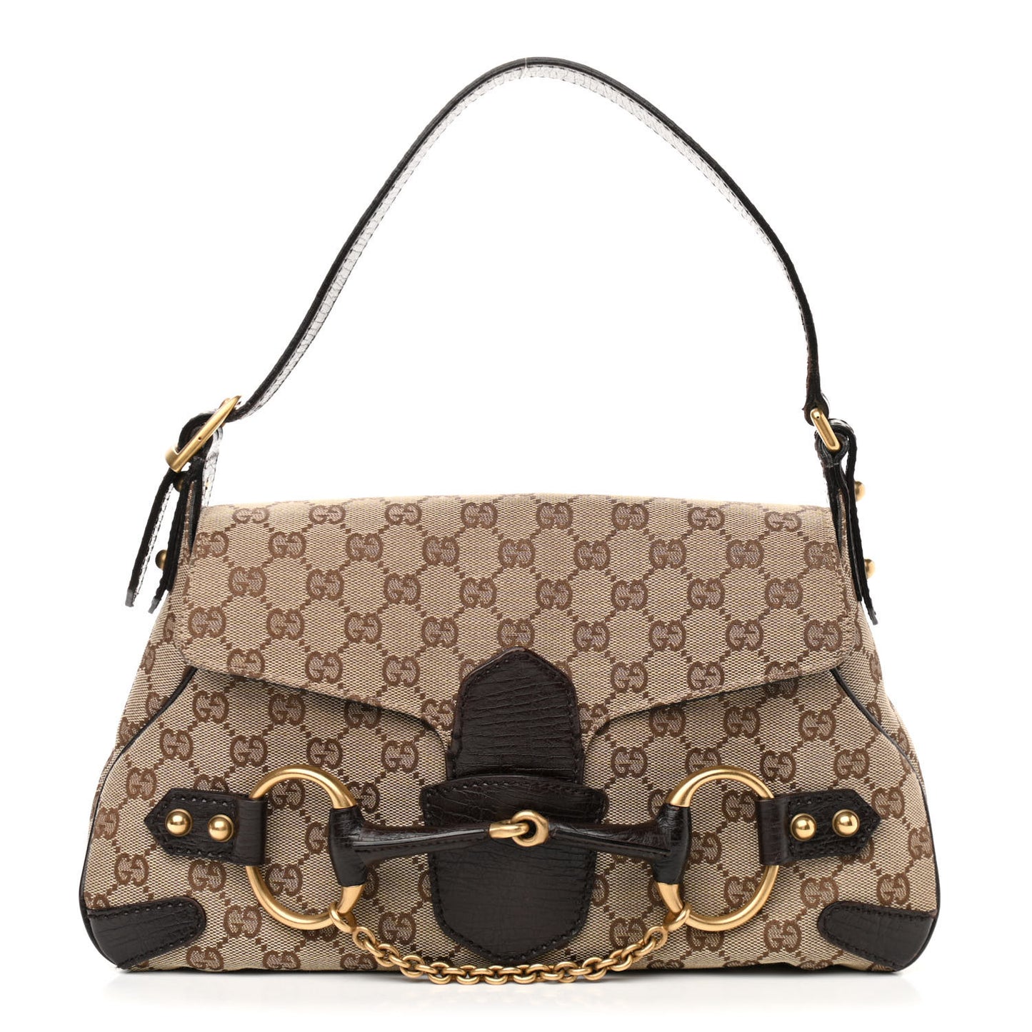 Monogram Horsebit Chain Flap Shoulder Bag Brown