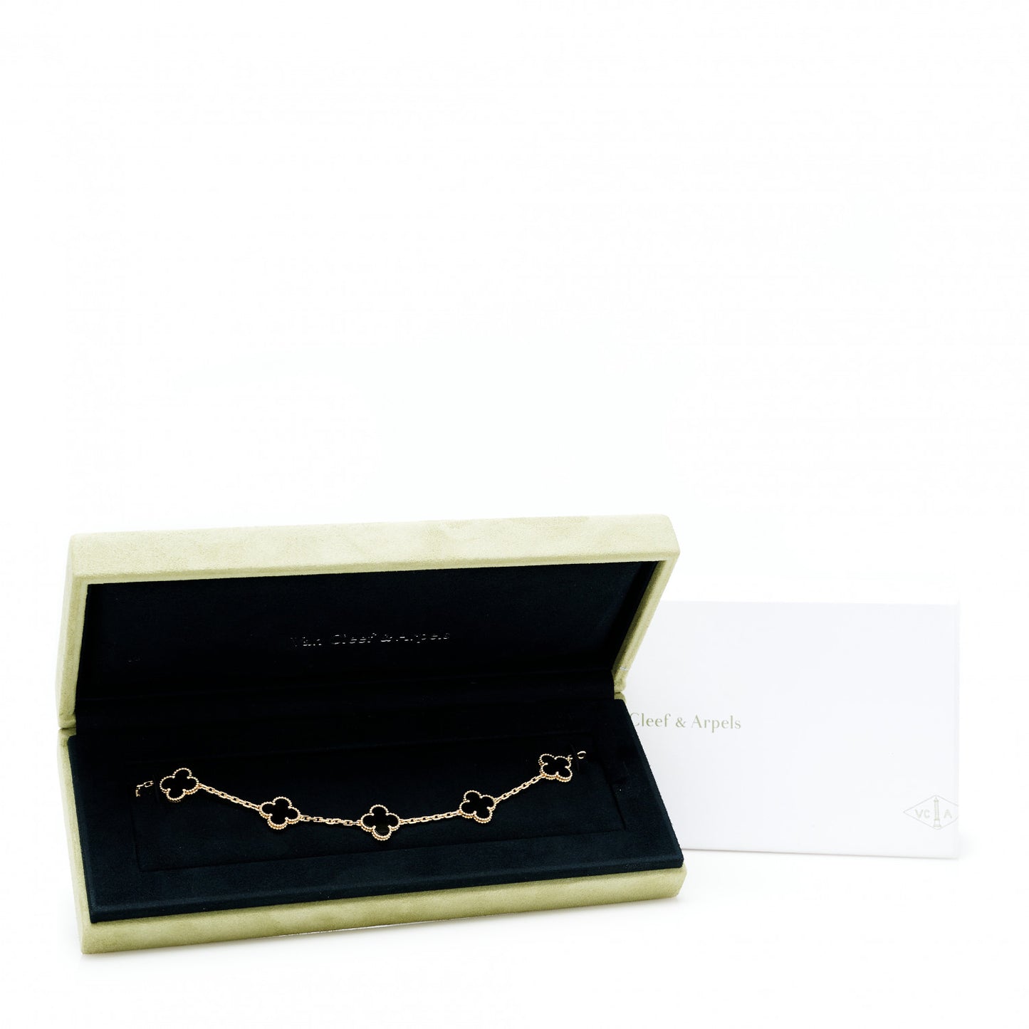 18K Yellow Gold Black Onyx 5 Motifs Vintage Alhambra Bracelet