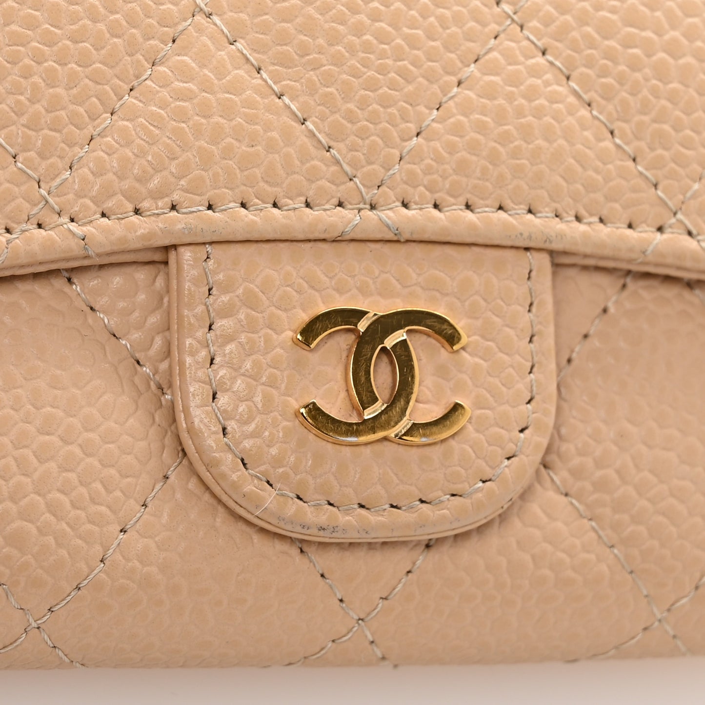 Caviar Quilted Card Holder Wallet Beige