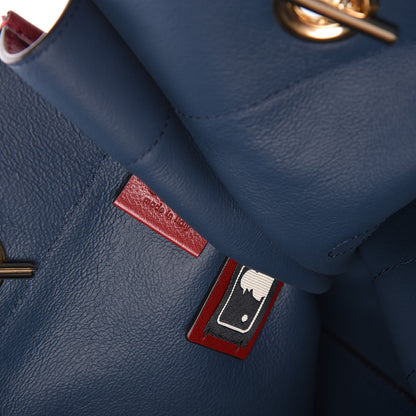 Gucci X MLB Suede Calfskin NY Yankees Large Rajah Chain Tote New Blue Romantic Cherry 9 of 10