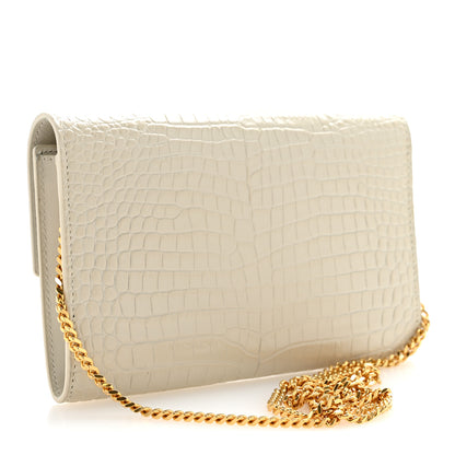 Saint Laurent Calfskin Crocodile Embossed Monogram Uptown Chain Wallet Crema Soft 4 of 14