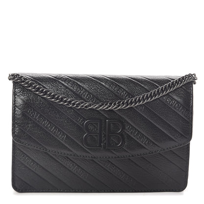 Balenciaga Shiny Goatskin Logo Embossed Monochrome BB Wallet On Chain Black 1 of 9