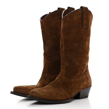 Saint Laurent Suede Houston Cowboy Boots 37 Brown 3 of 10