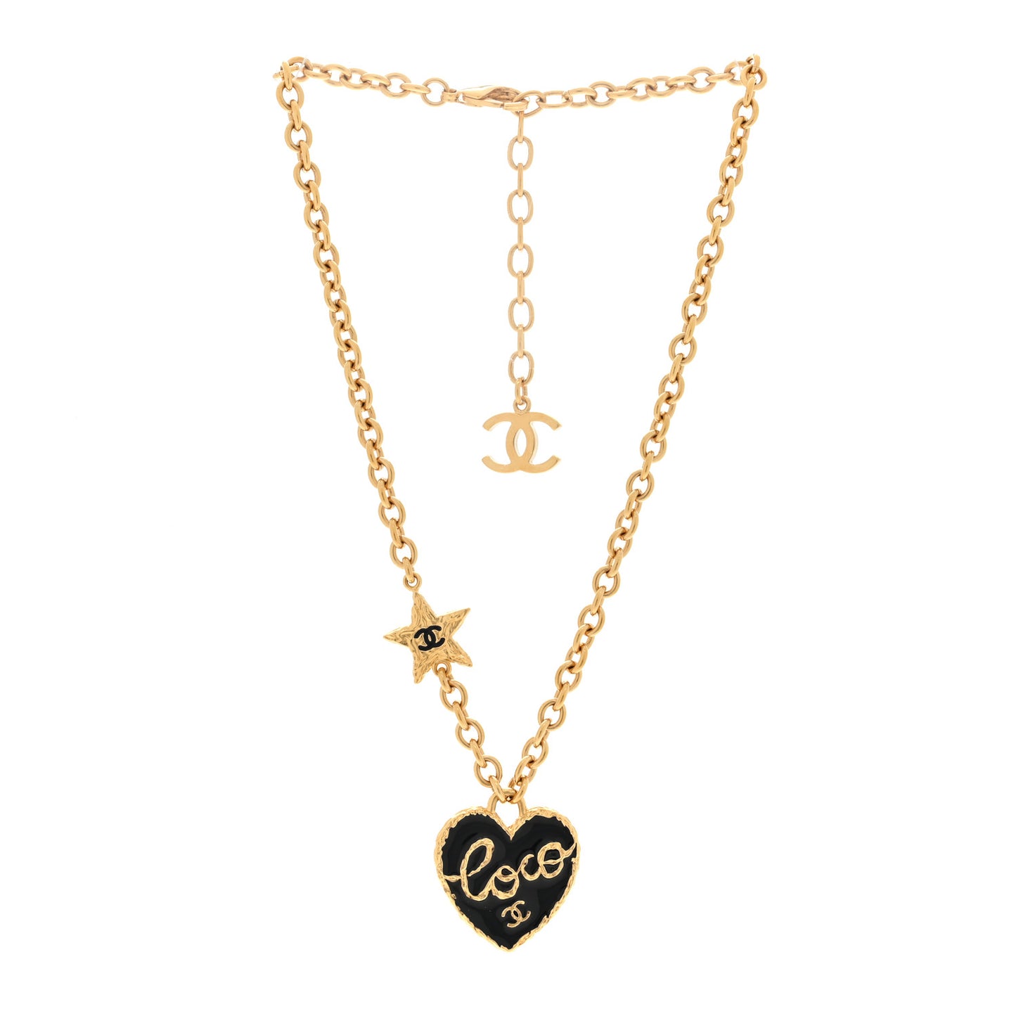 Enamel Coco Heart CC Star Necklace Gold Black