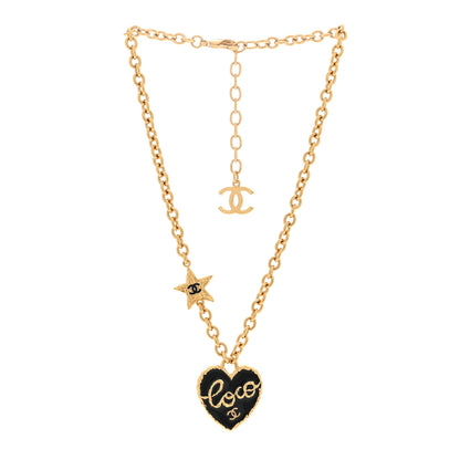 Chanel Enamel Coco Heart CC Star Necklace Gold Black 2 of 3