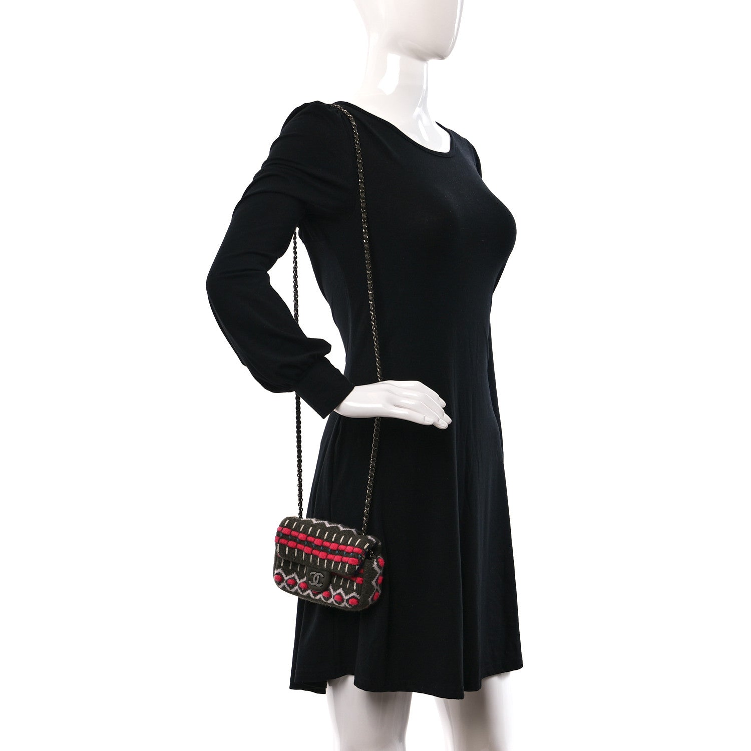 Chanel Cashmere Knit Extra Mini Single Flap Khaki Multicolor 2 of 9