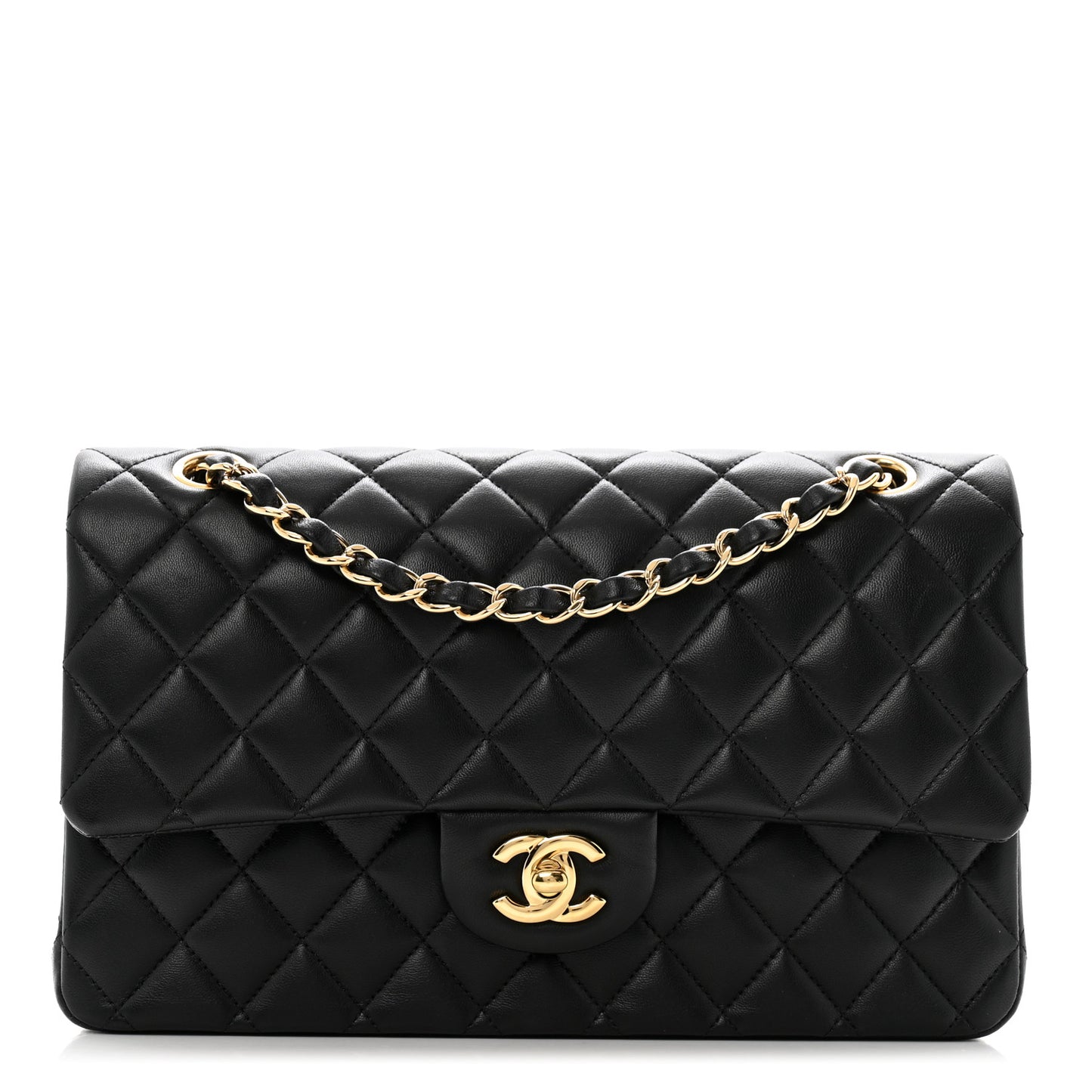 Lambskin Quilted Medium Double Flap Black