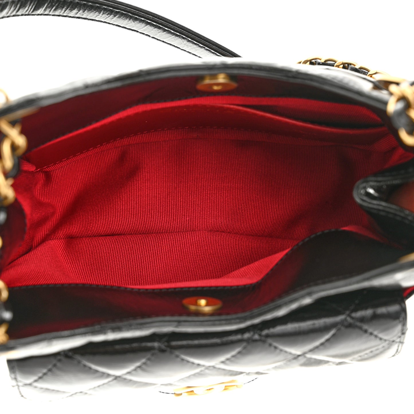 Shiny Crumpled Calfskin Quilted Small Wavy CC Hobo Black